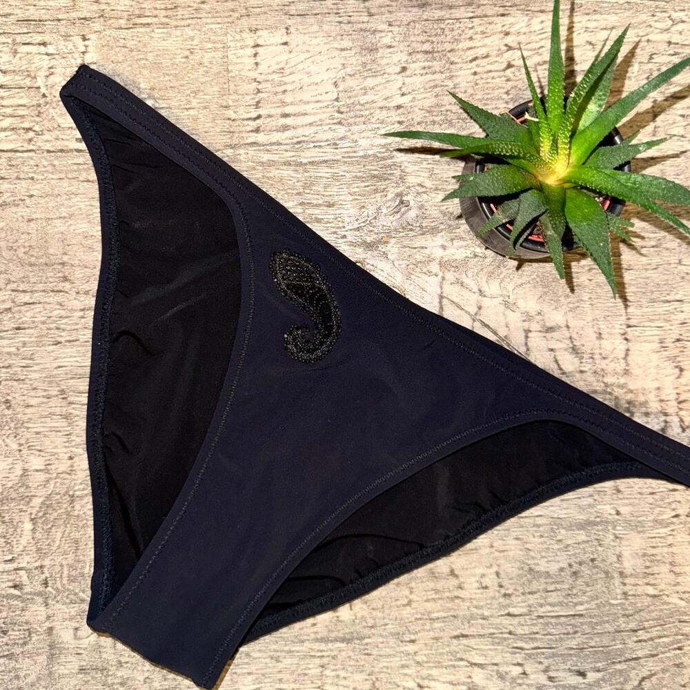 Gideon Oberson Black‎ Bikini Bottoms Sz 6 Minimalist Swimwear Beaded |Resortwear